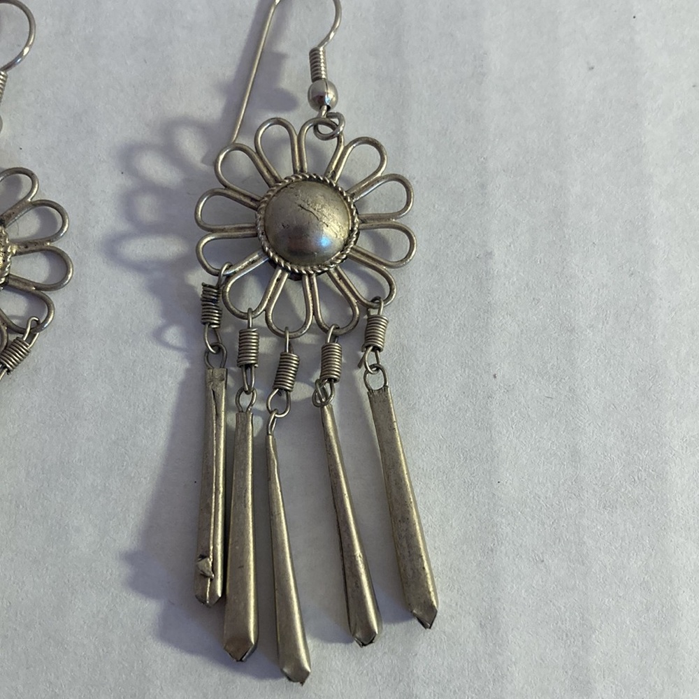 Handmade Metal Floral Earrings - Picture 3 of 5